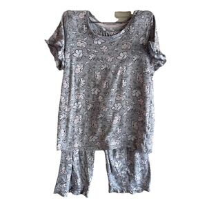 Rene Rofe Pajama Set‎ Womens Sleepwear Short Sleeve Top Capri Pink Gray Small